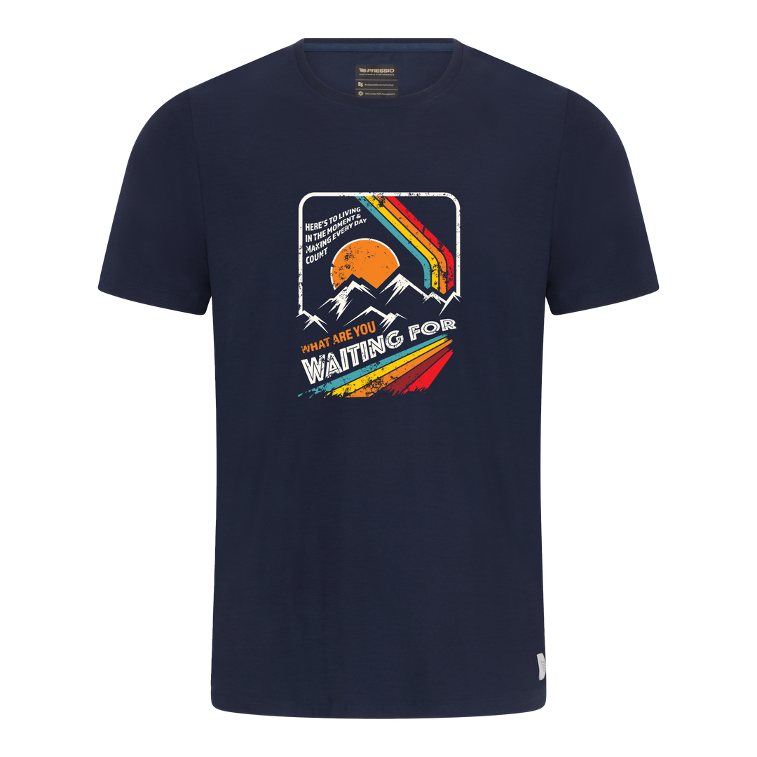 Mens "What Are You Waiting For" Ultra Soft Performance Tee Navy